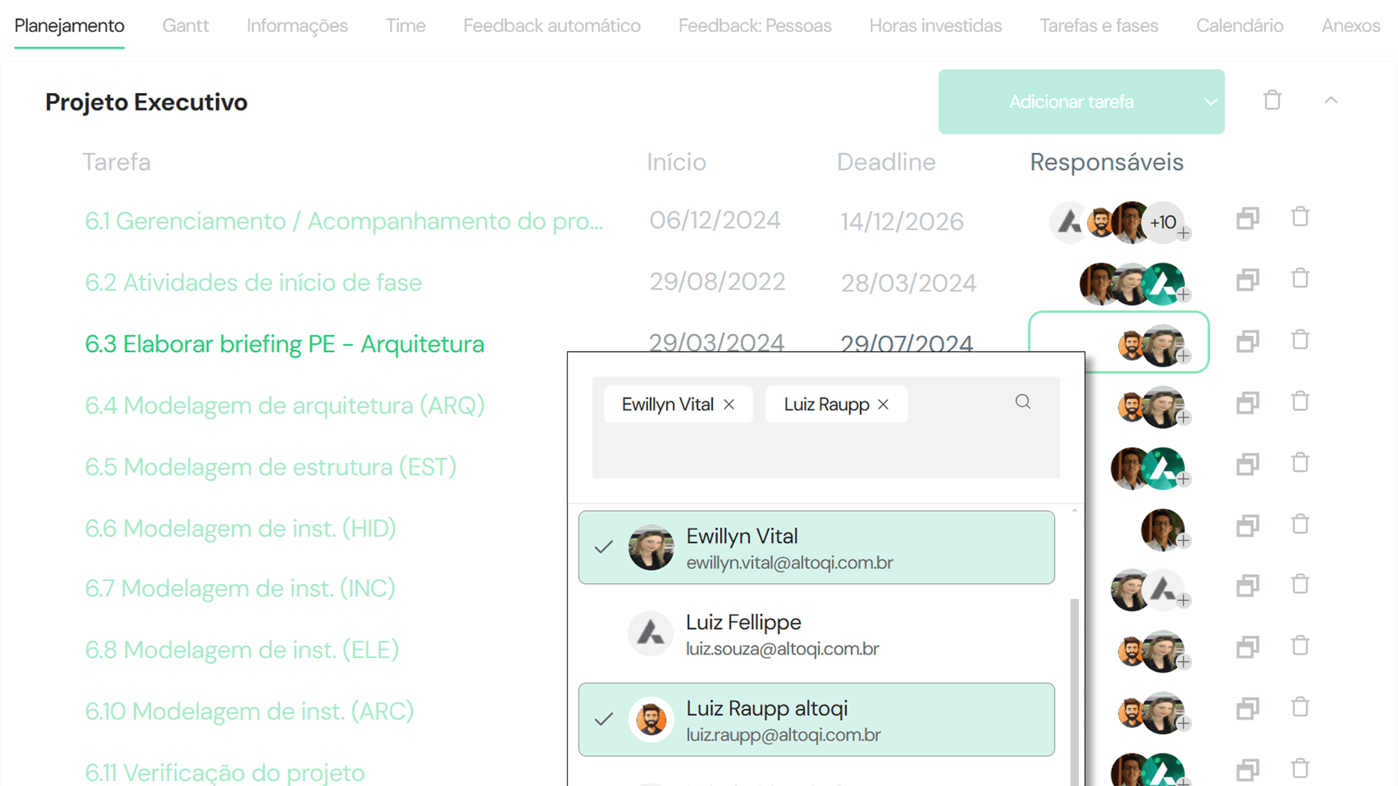 1 - Atribuição de múltiplos responsáveis nas tarefas