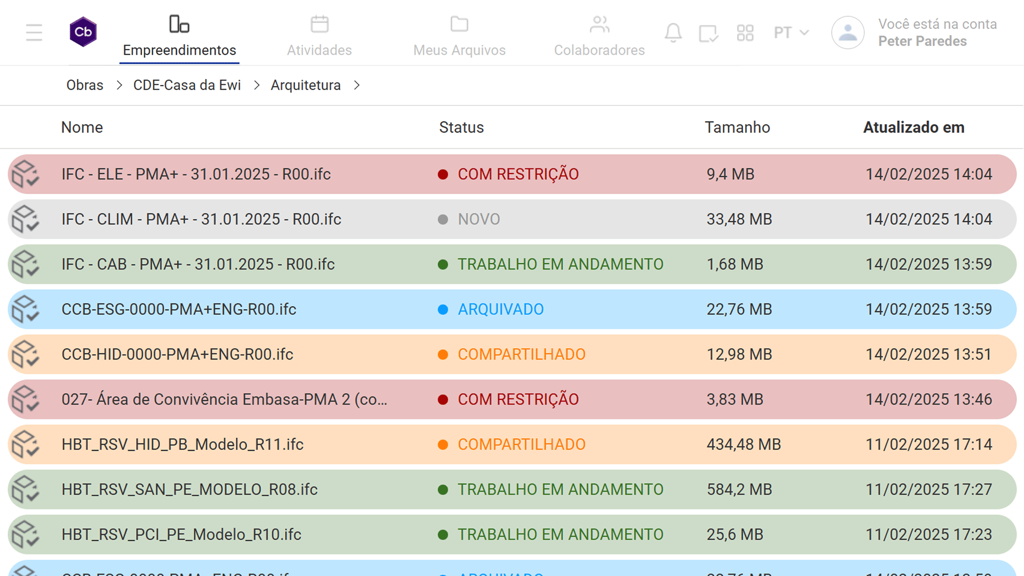 6 - Destaque colorido dos arquivos conforme status